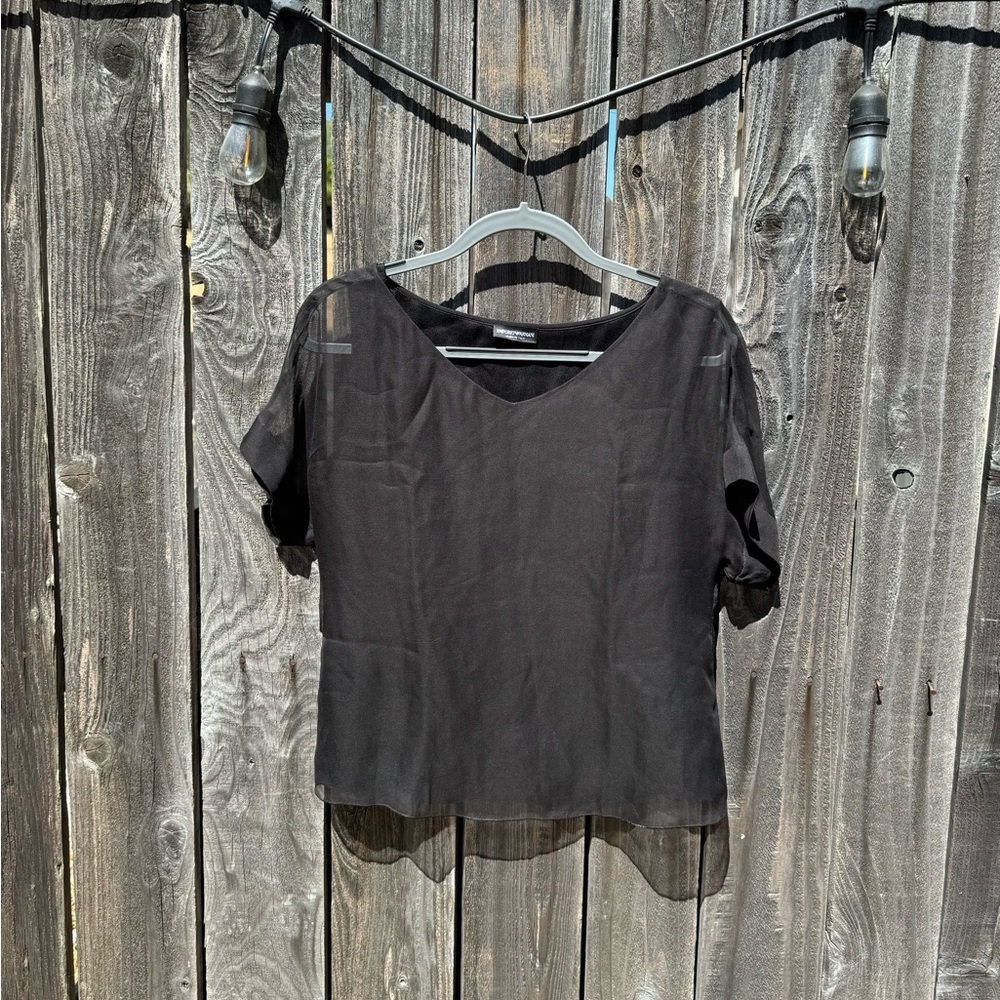 Emporio Armani Black Silk Short Sleeve Sleeve T Shirt Blouse Sheer Cap Sleeves 8